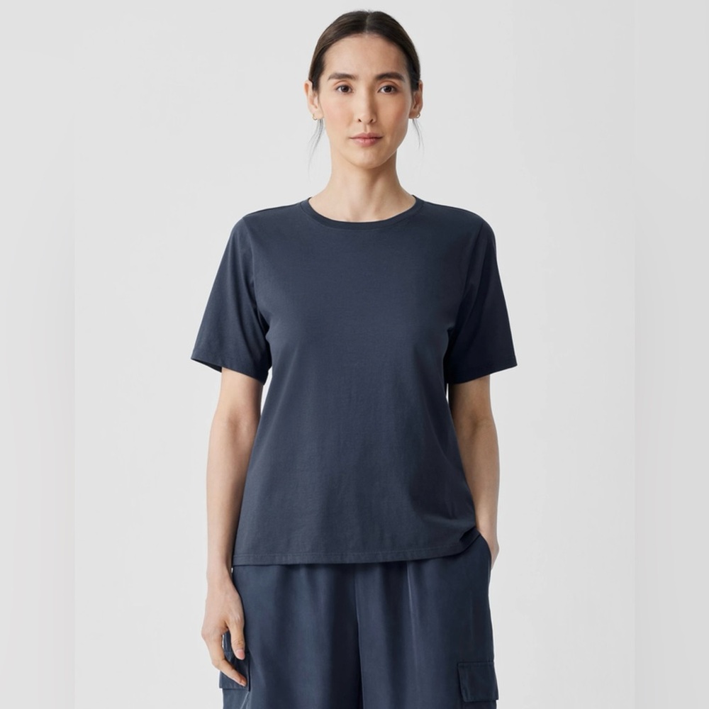 NWT Eileen Fisher Organic Cotton Petite L Tee in Red